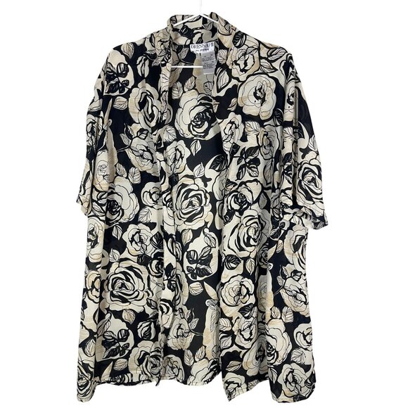 Vintage Floral Top 20 Black Classic Neutral Old Money Chic Glam Retro Preppy 80s - Picture 1 of 10